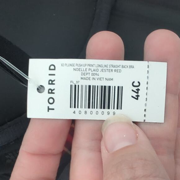 Torrid Bra Womens 44C Plunge Push Up Longline Noelle Plaid Jester Red NWT - Picture 5 of 13